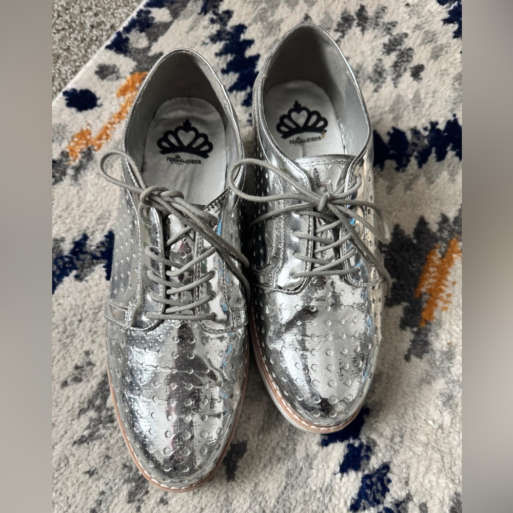 Fergalicious Silver Lace-Up Flats
